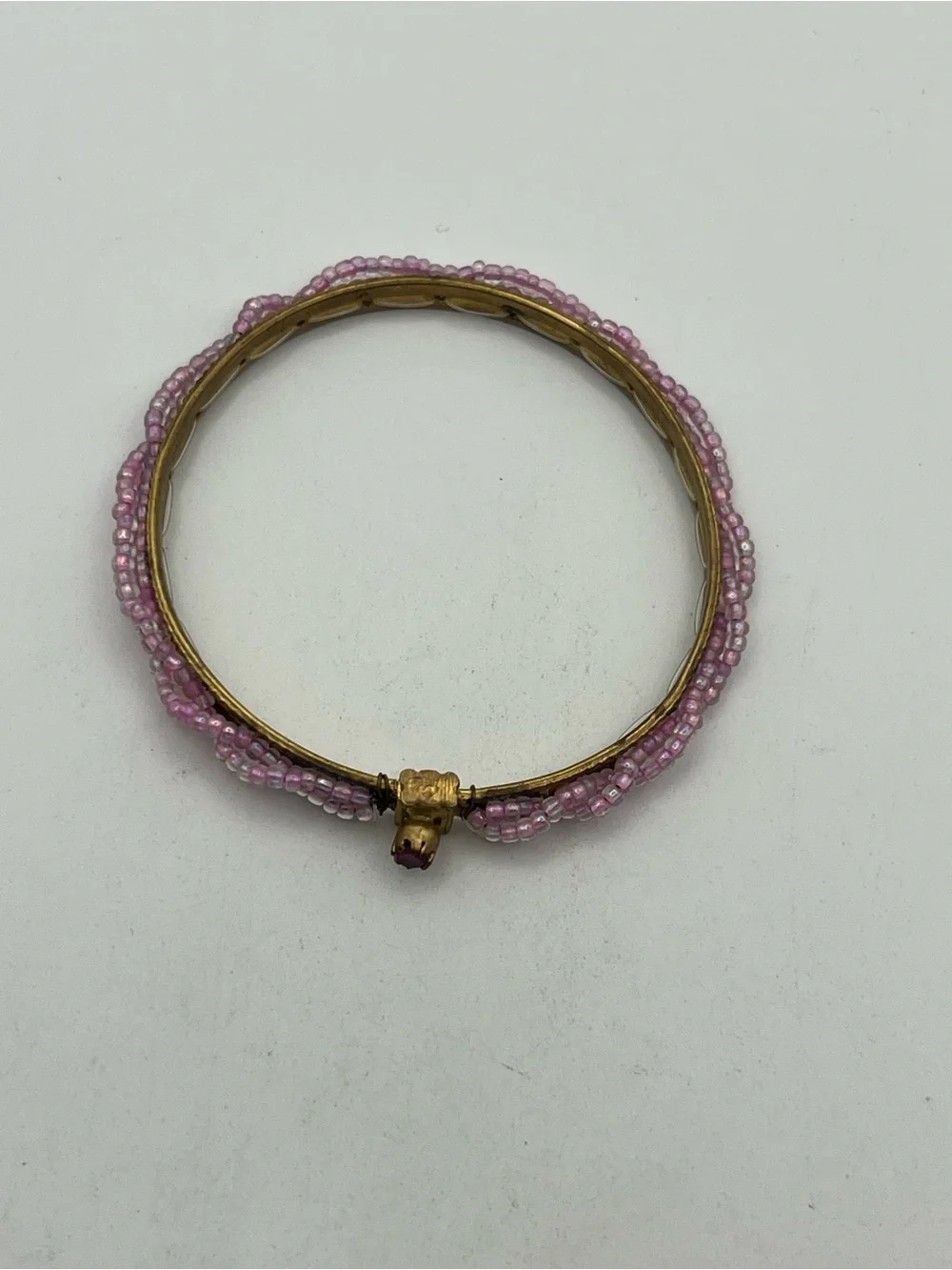 East India mid-20th-century vintage bangle bracelet pink seed beads gold tone